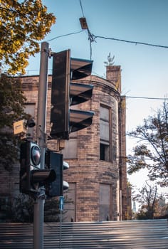 Abandoned building old architecture concept photo. Ruined walls and windows. Old brick destroyed building photography. Street scene. High quality picture for wallpaper, travel blog.