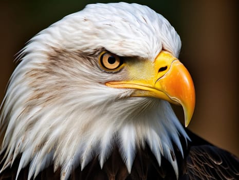 American Bald Eagle in natural habitat among cliffs, forests and rivers. Bald eagle is the national symbol of the United States.