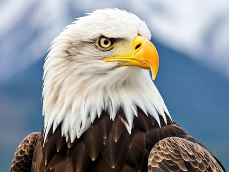 American Bald Eagle in natural habitat among nature background. Bald eagle is the national symbol of the United States.