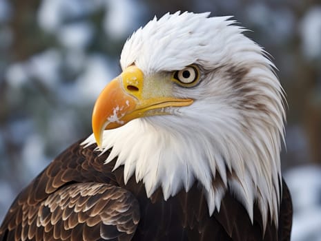 American Bald Eagle in natural habitat among nature background. Bald eagle is the national symbol of the United States.