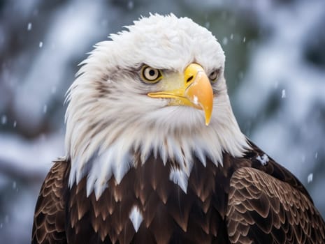 American Bald Eagle in natural habitat among nature background. Bald eagle is the national symbol of the United States.