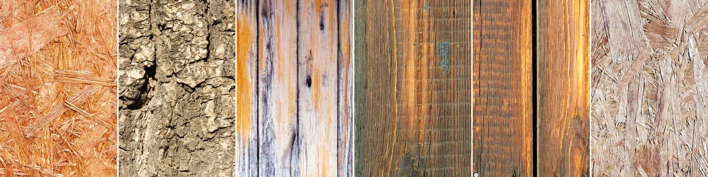 Wood for countertops and tables. Design materials, stylish details for presentation and shop, collage