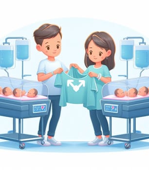 illustration depicting medical staff people at the hospital take care of newborn baby ai generated