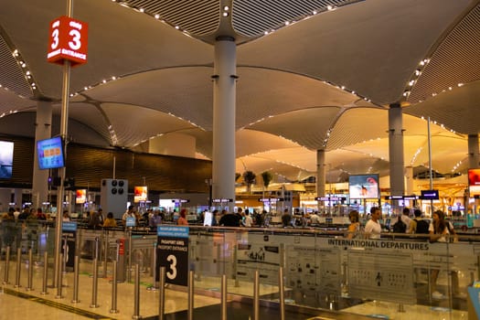 TURKEY, ISTANBUL, 9 AUGUST, 2022: Modern Istanbul International airport interior, Istanbul. Turkey