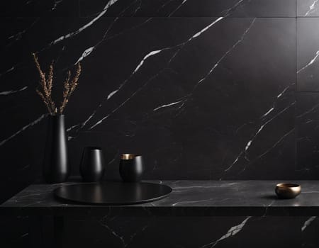 Professional interior design with expensive black marble and granite. Excellent background for presentation and product. High quality illustration