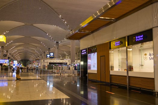 TURKEY, ISTANBUL, 9 AUGUST, 2022: Modern Istanbul International airport interior, Istanbul. Turkey