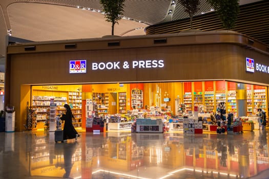 ISTANBUL, TURKEY - August 09, 2022: A view of duty free shops and stores at the international departure terminal of New International Istanbul Airport