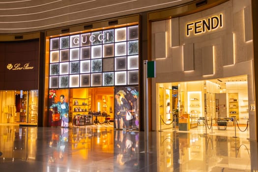 ISTANBUL, TURKEY - August 09, 2022: A view of duty free shops and stores at the international departure terminal of New International Istanbul Airport