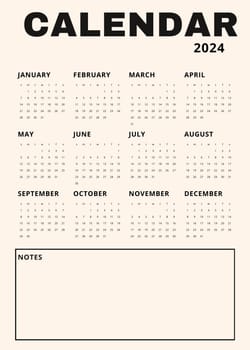 Beige vertical calendar for 2024. modern minimalistic 2024 Calendar for year