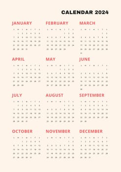 Beige vertical calendar for 2024. modern minimalistic 2024 Calendar for year