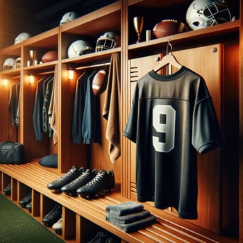 Shot of Dressing or Locker Room of Football or Soccer player. Generative AI.