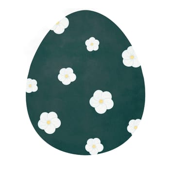 Watercolor illustration in a cartoon style. Easter-themed dark egg with white spring flowers. the whimsical and festive essence, for bringing a playful to textiles, posters, invitations, and more.