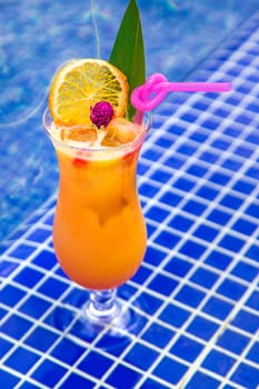 Beautiful cocktail by the pool. Selective focus. Drinks.