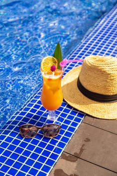 Beautiful cocktail by the pool. Selective focus. Drinks.