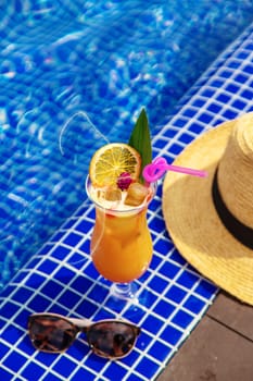 Beautiful cocktail by the pool. Selective focus. Drinks.