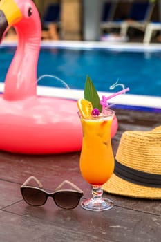 Beautiful cocktail by the pool. Selective focus. Drinks.