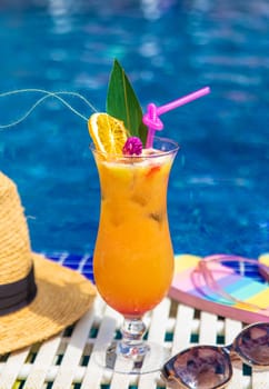 Beautiful cocktail by the pool. Selective focus. Drinks.