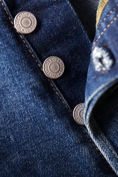 Close up of the details of new LEVI'S 501 Jeans. Seams and button fly close-up. Classic jeans model. LEVI'S is a brand name of Levi Strauss and Co, founded in 1853. 31.12.2021, Rostov, Russia.