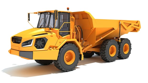 Mining Dump Truck heavy construction machinery 3D rendering model on white background