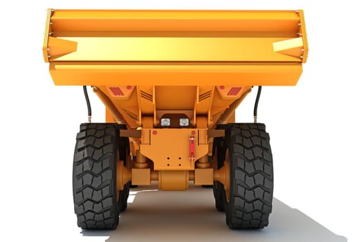 Mining Dump Truck heavy construction machinery 3D rendering model on white background