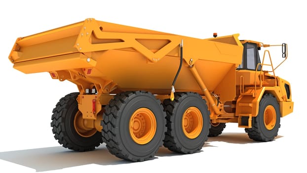 Mining Dump Truck heavy construction machinery 3D rendering model on white background