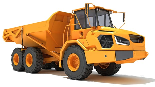 Mining Dump Truck heavy construction machinery 3D rendering model on white background