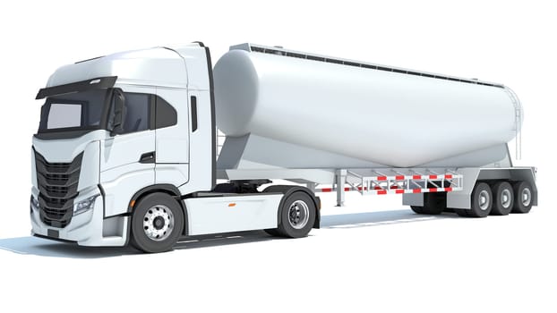 Semi Truck with Tank Trailer 3D rendering model on white background