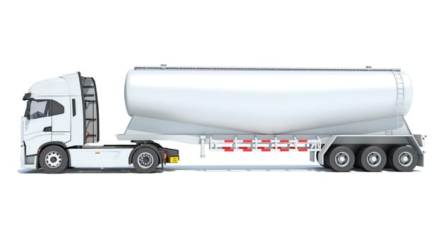 Semi Truck with Tank Trailer 3D rendering model on white background