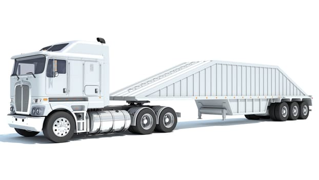 Truck with Bottom Dump Trailer 3D rendering model on white background