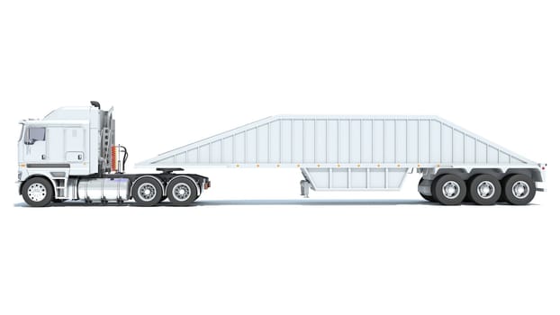 Truck with Bottom Dump Trailer 3D rendering model on white background