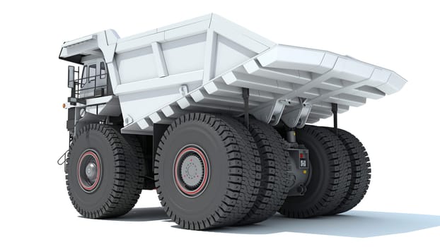 Mining Dump Truck heavy construction machinery 3D rendering model on white background