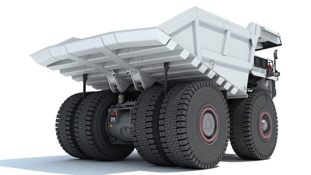 Mining Dump Truck heavy construction machinery 3D rendering model on white background