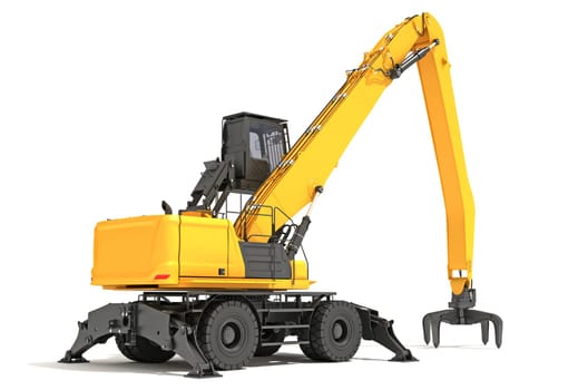 Material Handler heavy construction machinery 3D rendering model on white background
