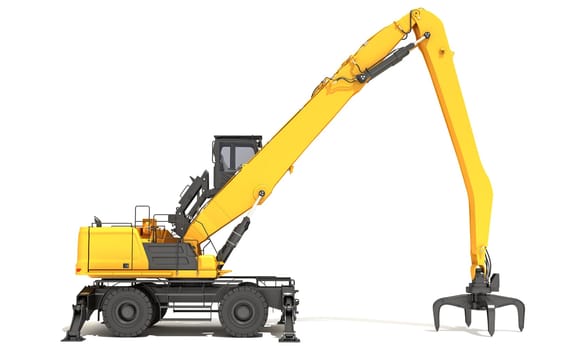 Material Handler heavy construction machinery 3D rendering model on white background