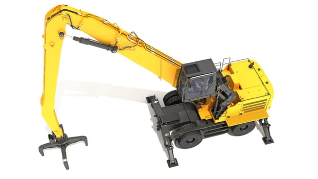 Material Handler heavy construction machinery 3D rendering model on white background