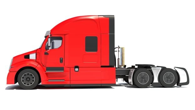 Red Semi Truck 3D rendering model on white background