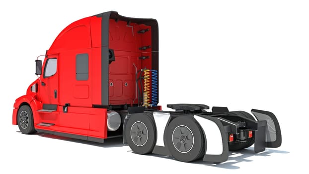 Red Semi Truck 3D rendering model on white background