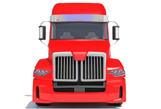 Red Semi Truck 3D rendering model on white background