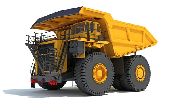 Mining Dump Truck heavy construction machinery 3D rendering model on white background