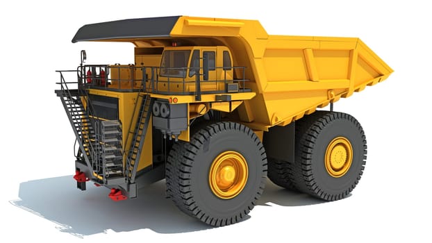 Mining Dump Truck heavy construction machinery 3D rendering model on white background