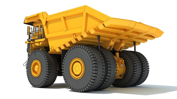 Mining Dump Truck heavy construction machinery 3D rendering model on white background