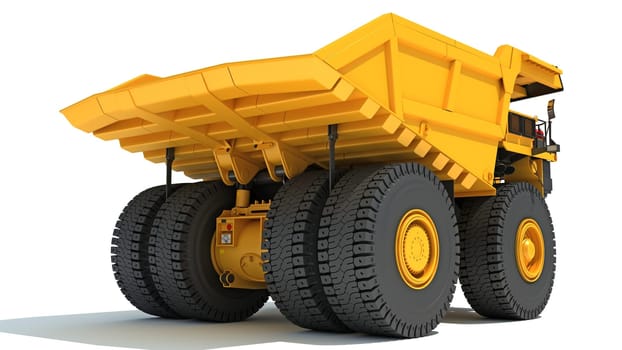 Mining Dump Truck heavy construction machinery 3D rendering model on white background