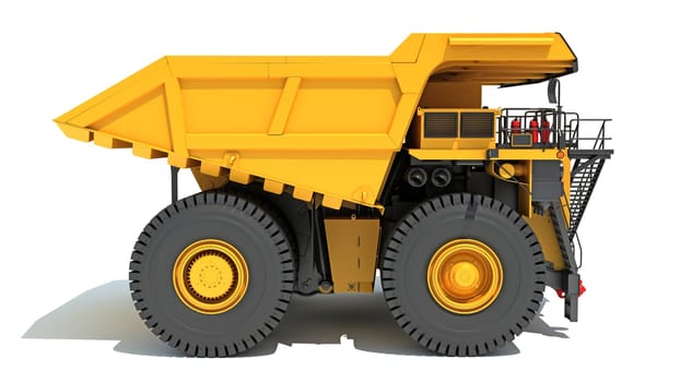 Mining Dump Truck heavy construction machinery 3D rendering model on white background