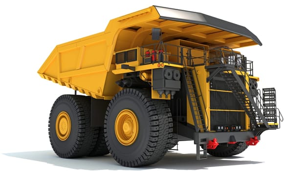 Mining Dump Truck heavy construction machinery 3D rendering model on white background