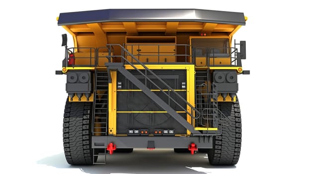 Mining Dump Truck heavy construction machinery 3D rendering model on white background