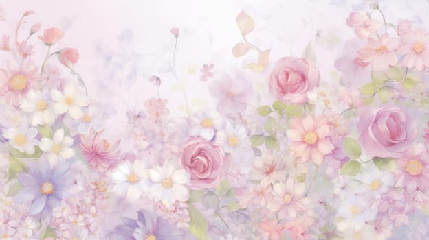 Garden of Flowers. Floral watercolour background in light tonality