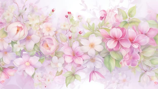 Garden of Flowers. Floral watercolour background in light tonality