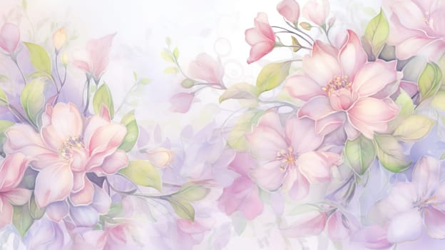 Garden of Flowers. Floral watercolour background in light tonality