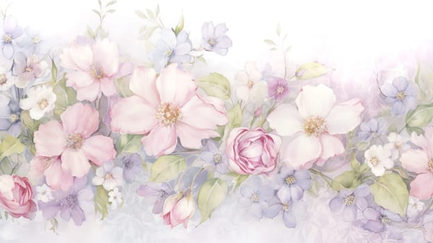 Garden of Flowers. Floral watercolour background in light tonality