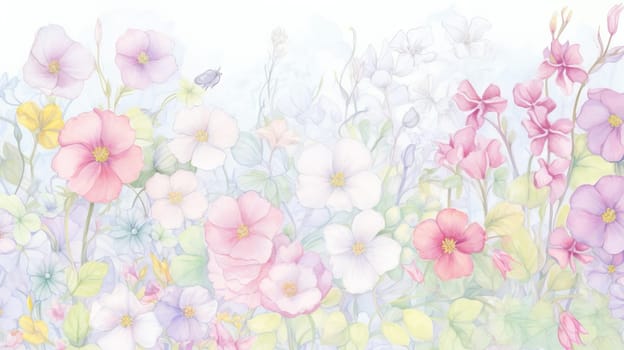 Garden of Flowers. Floral watercolour background in light tonality